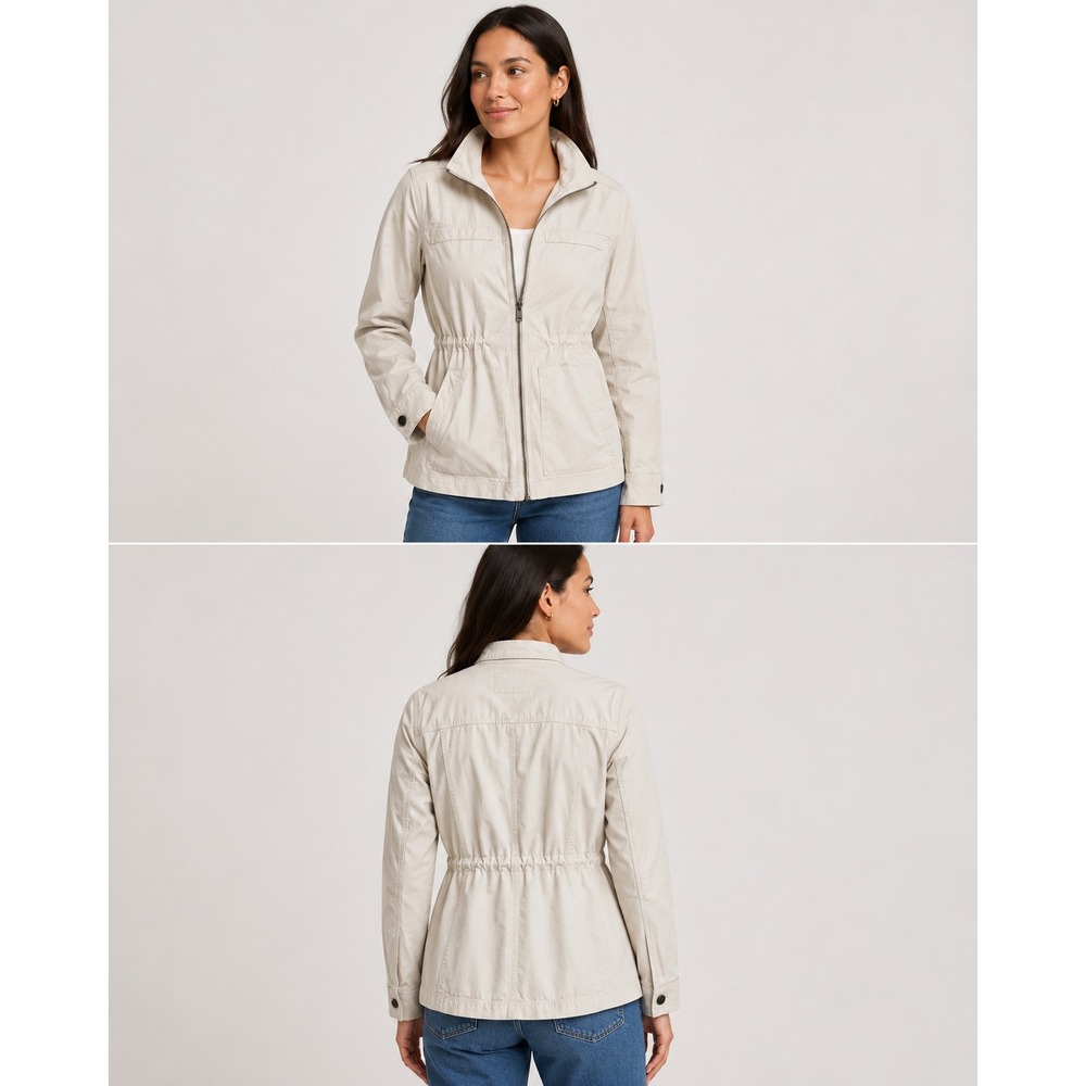 Gap Utility Field Jacket Womens S Beige Full Zip Drawstring Waist Anorak